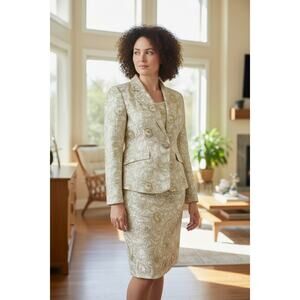 NWT $389 Lily & Taylor Couture 3Piece Embellished Lace Floral skirt suit Set 14